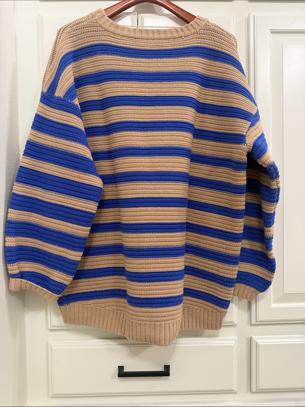 Free People Tan and Blue Striped Crewneck Sweater - Picture 4 of 4